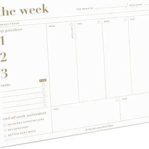 Bliss Collections Planificador semanal esencial de 6 x 9 pulgadas con 50 hojas de desgarro sin fecha bloc de notas organizador dorado metálico para Bliss Collections Planificador semanal esencial de 6 x 9 pulgadas con 50 hojas de desgarro sin fecha bloc de notas organizador dorado metálico para