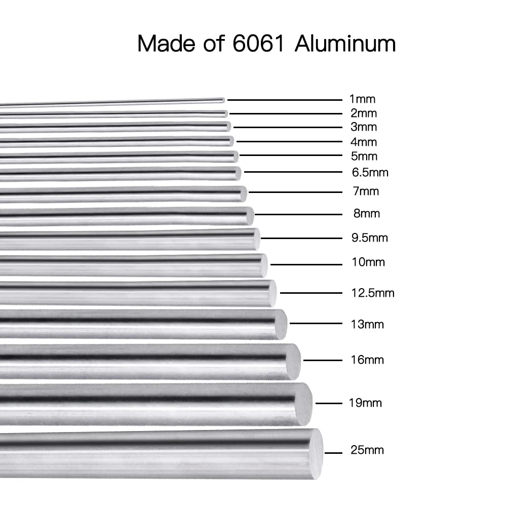 Feelers Varilla redonda de aluminio de 14 “(6.5 mm) de diámetro 6061 de aluminio sólido para manualidades de bricolaje, 5.906 in de longitud, 10