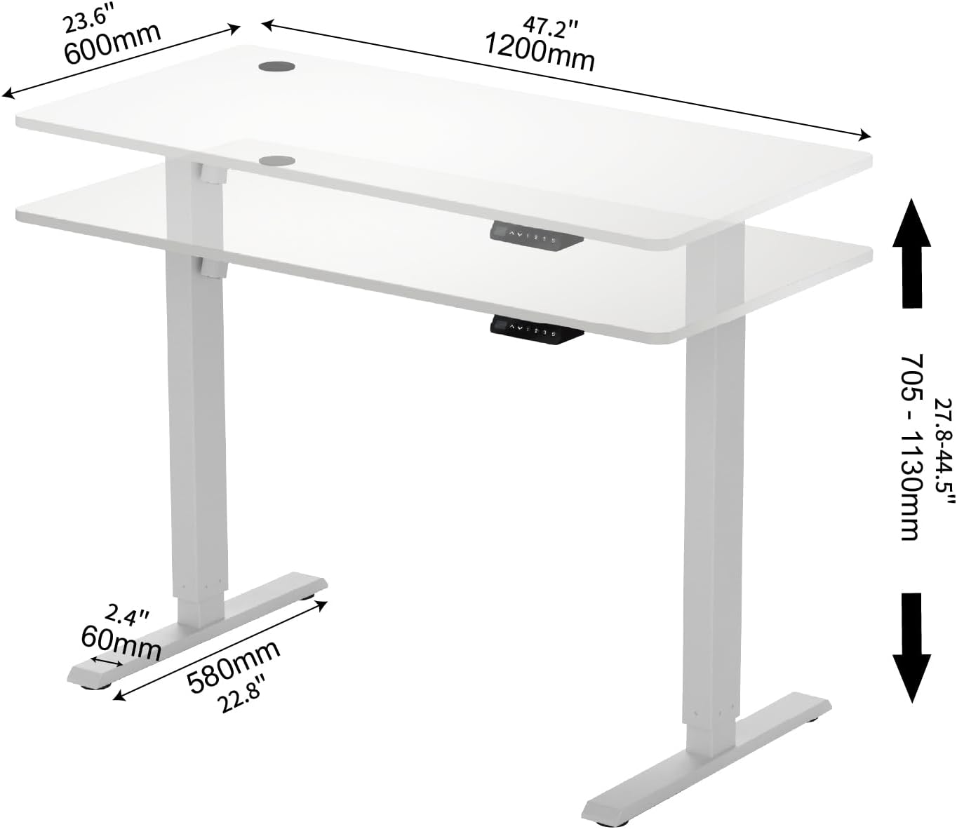 FurniStory Escritorio eléctrico de pie con tabla entera, escritorio de pie ajustable de 48 x 24 pulgadas, escritorio de oficina en casa con 3