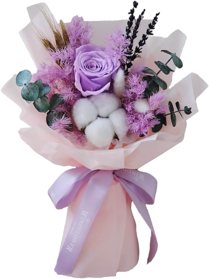 Forever Love Purple – Ramo de flores preservadas, rosas y flores naturales de larga duración, caja de regalo para el día de San Valentín, día de la