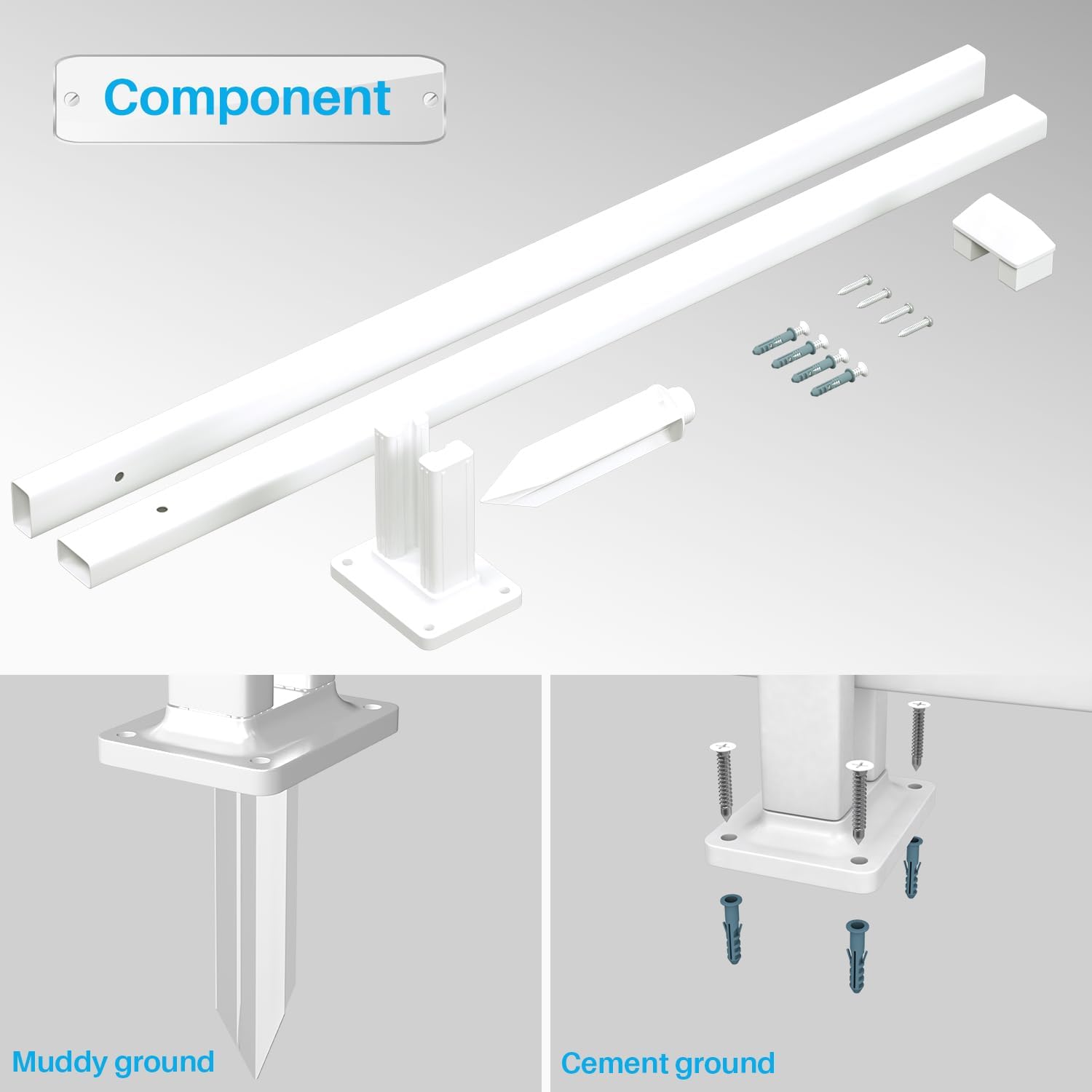 Patio Kit de postes de valla de vinilo de 32 pulgadas de alto para valla decorativa de PVC curvada, instalado en suelos fangosos y cemento,