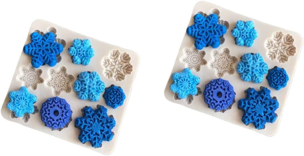 TEHAUX 2 moldes de silicona de resina para cupcakes, moldes de fondant, copos de nieve, jabón, resina, corazón, resina epoxi, llavero, molde de arte