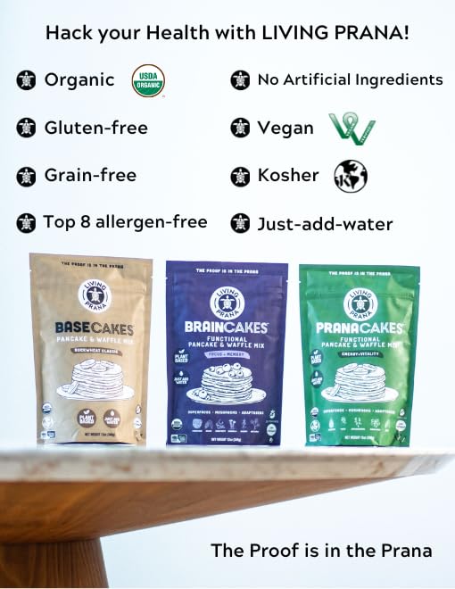 Living Prana PranaCakes – Mezcla orgánica para panqueques y waffles, sin gluten, solo agregue agua