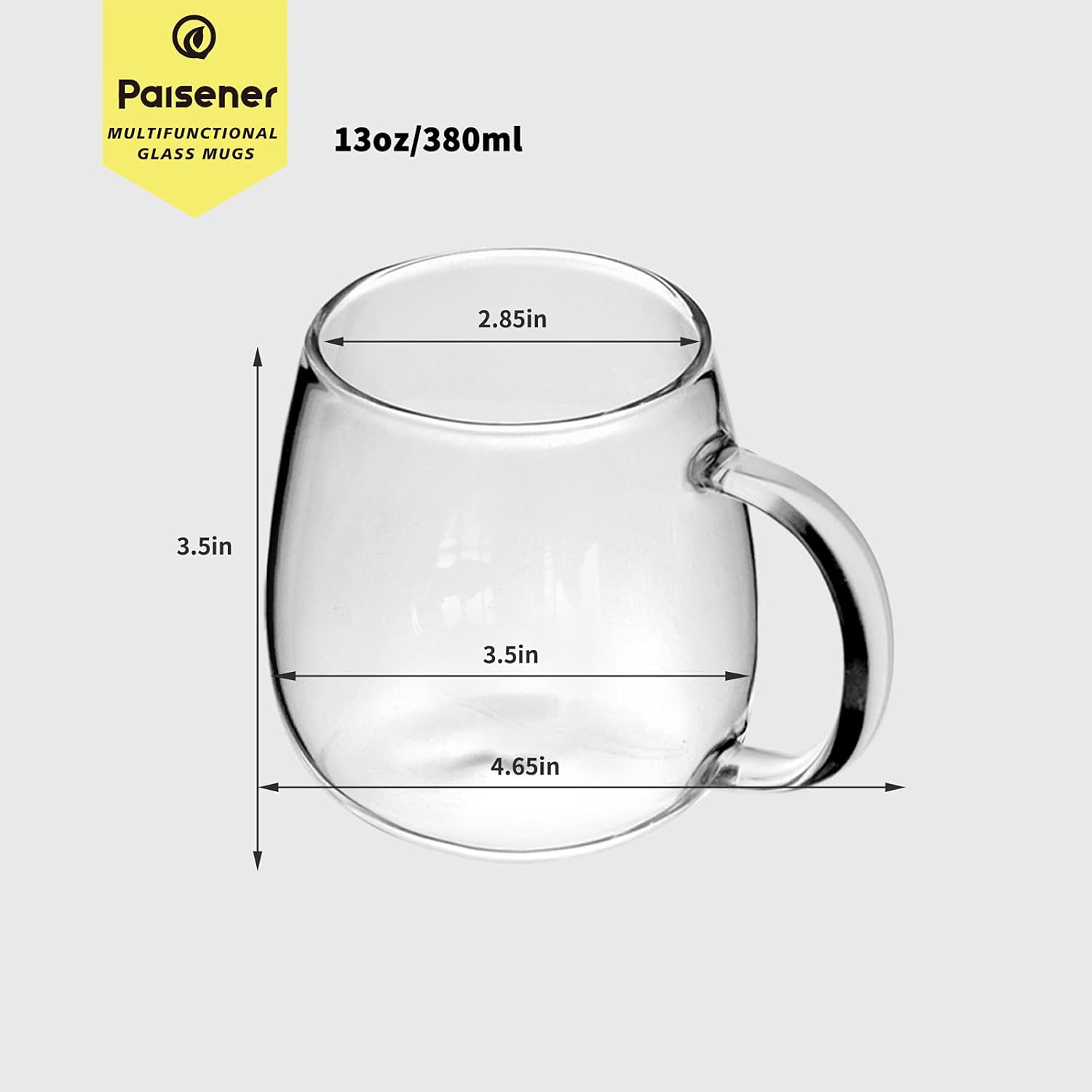 Juego de 4 tazas de café de vidrio transparente de 13 onzas con asas, perfectas para latte, moca, capuchino, té y jugo, juego de tazas de café