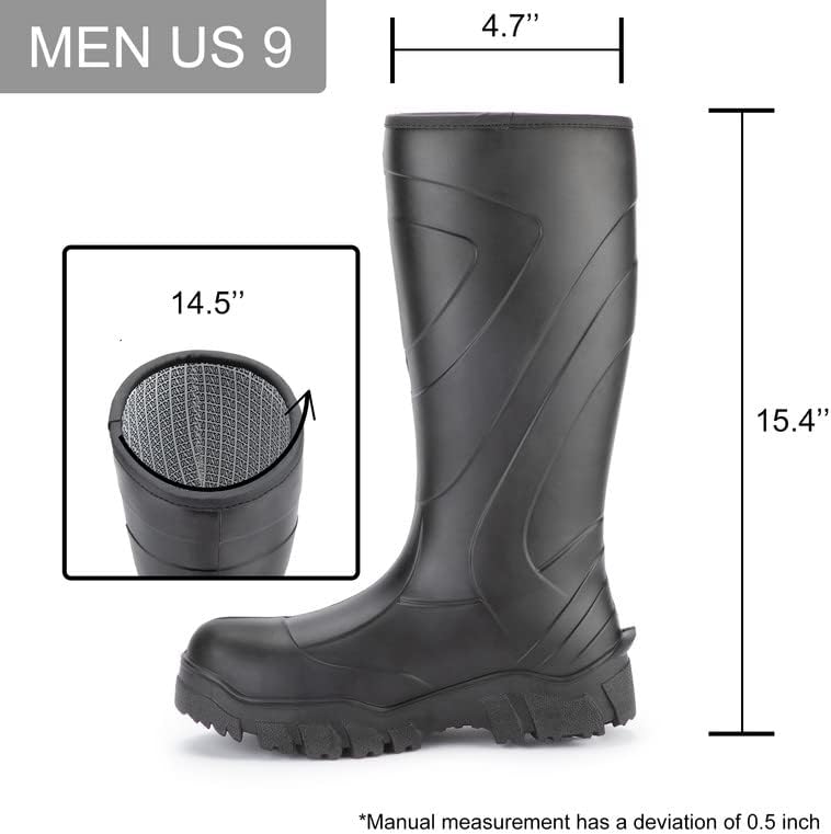 ROCKROOSTER Wellingtons WS701 – Botas de lluvia impermeables de poliuretano de 15 pulgadas para hombre, antideslizantes, antifatiga, cómodas, con