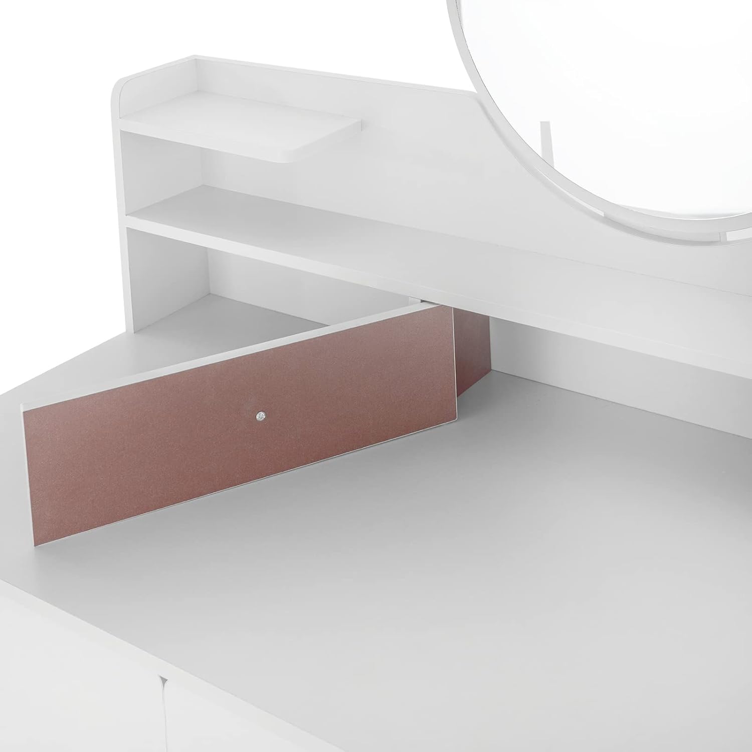 TFCFL Escritorio de tocador con espejo, tocador de maquillaje MDF con 3 dibujos para mujeres y niñas (blanco)