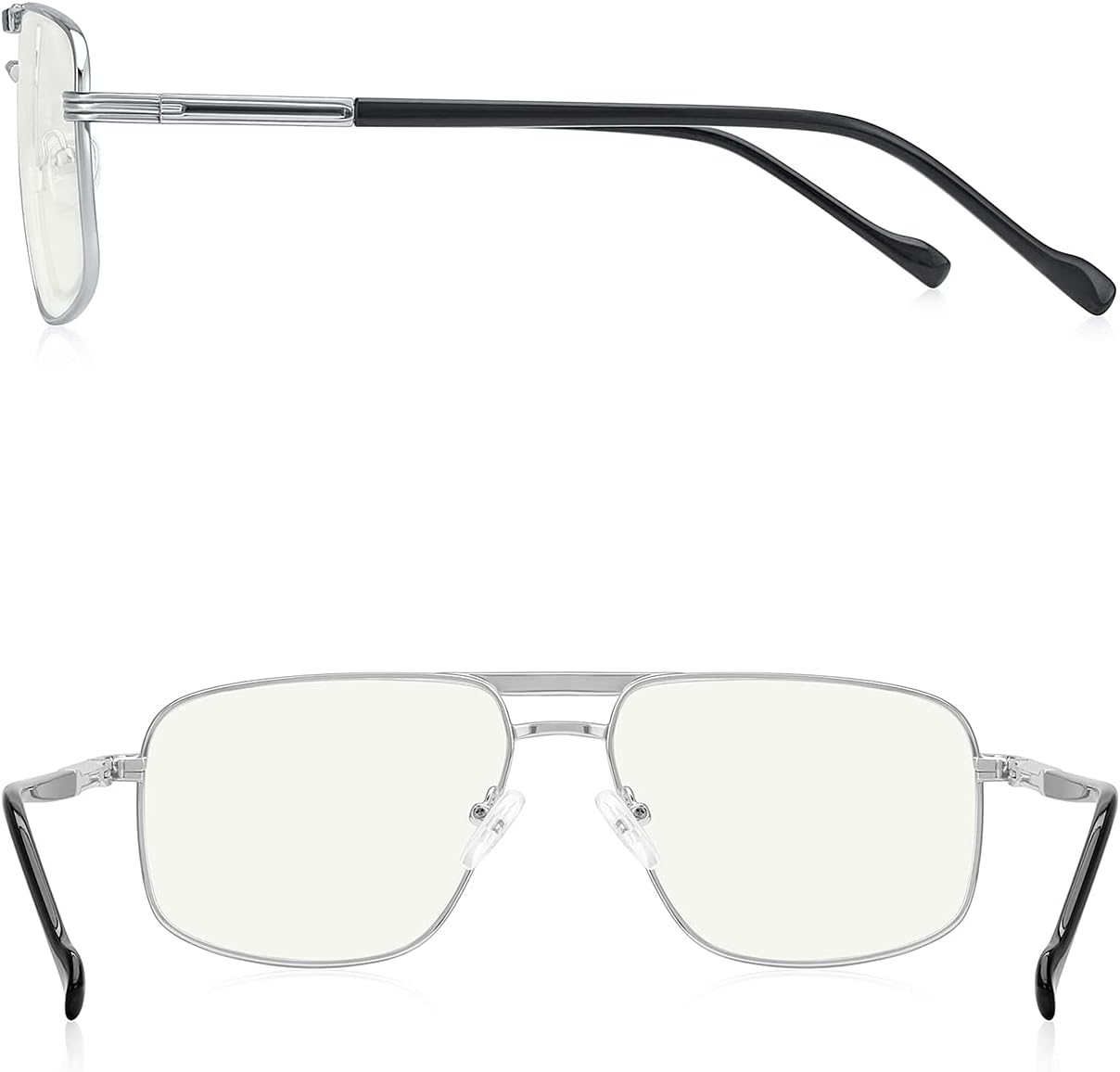 RB.Pilot Gafas de lectura para hombre, cuadrado, doble puente, bloqueo de luz azul, para lectura de computadora