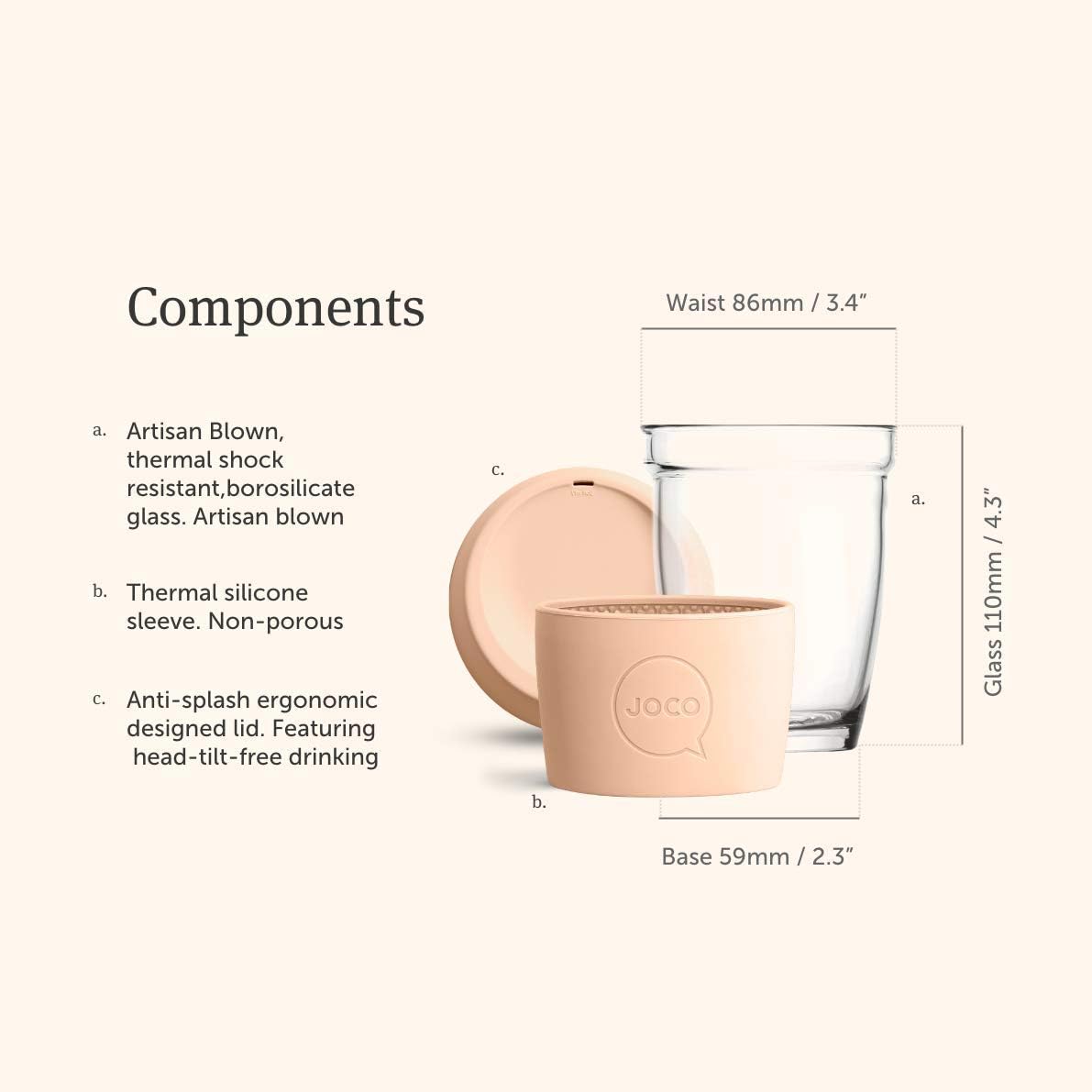 JOCO – Taza de café de cristal reutilizable, 12 onza, Negro