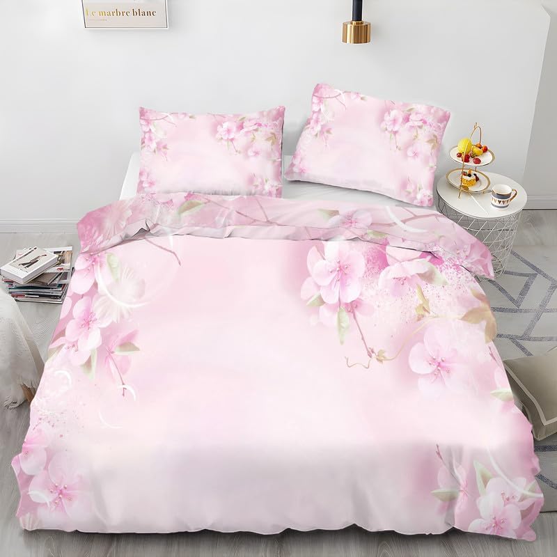 Funda de edredón con estampado floral de color rosa claro, tamaño California King, funda de edredón de microfibra suave y 2 fundas de almohada de 20