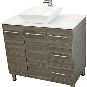 WINDBAY Tocador de baño independiente de 36″, gris pardo. encimera de piedra plana blanca WINDBAY Tocador de baño independiente de 36″, gris pardo. encimera de piedra plana blanca