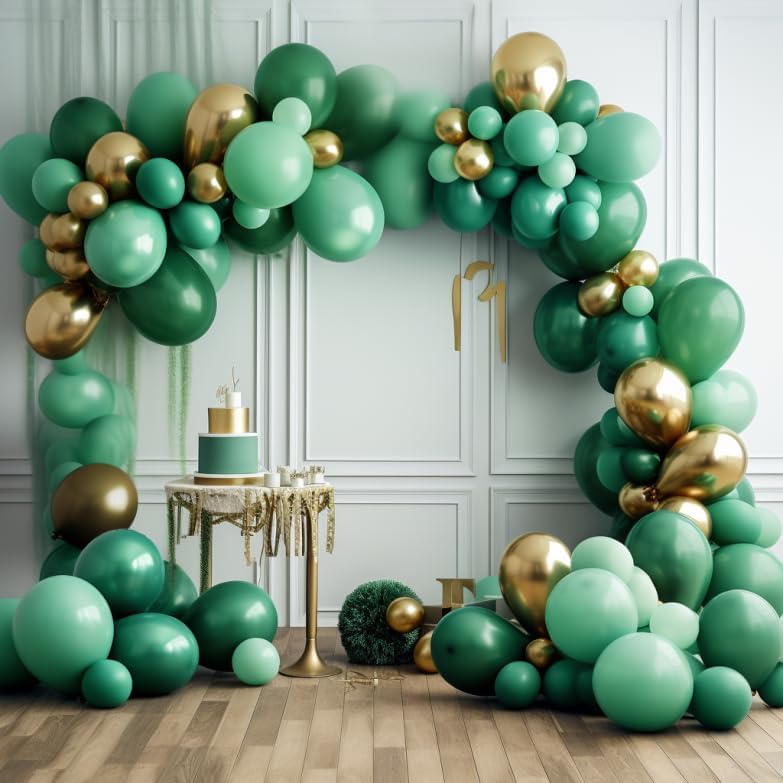 RUBFAC Globos verdes, 146 unidades de diferentes tamaños, paquete de 36, 18, 12, 10, 5 pulgadas para guirnalda de globos o arco de globos como