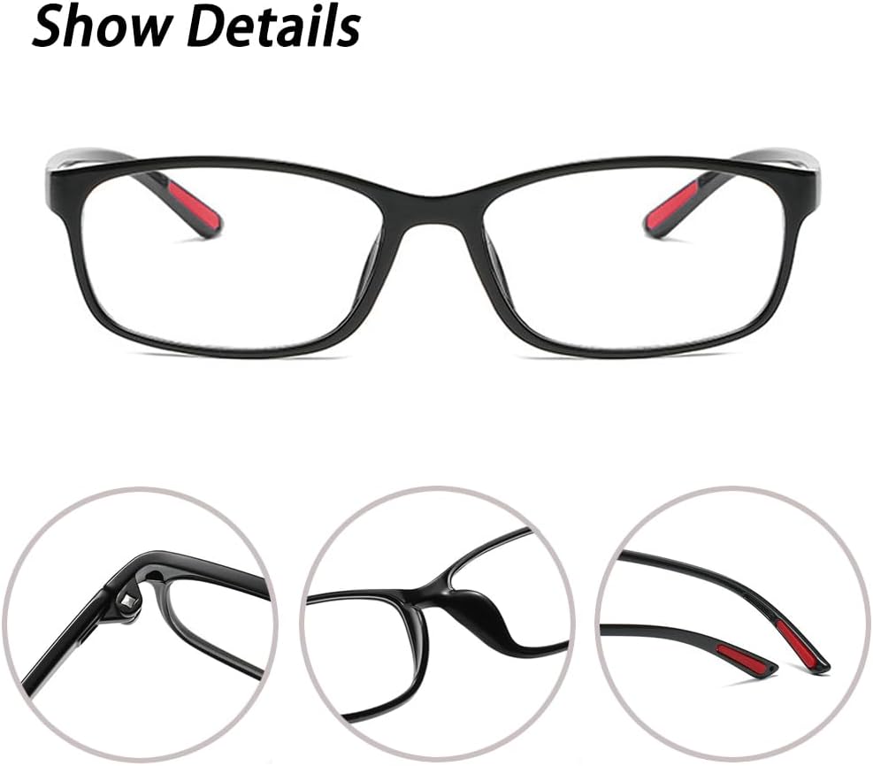 Gafas rectangulares clásicas, con marco de bloqueo de luz azul, borde completo, lentes transparentes sin receta (brazo negro)