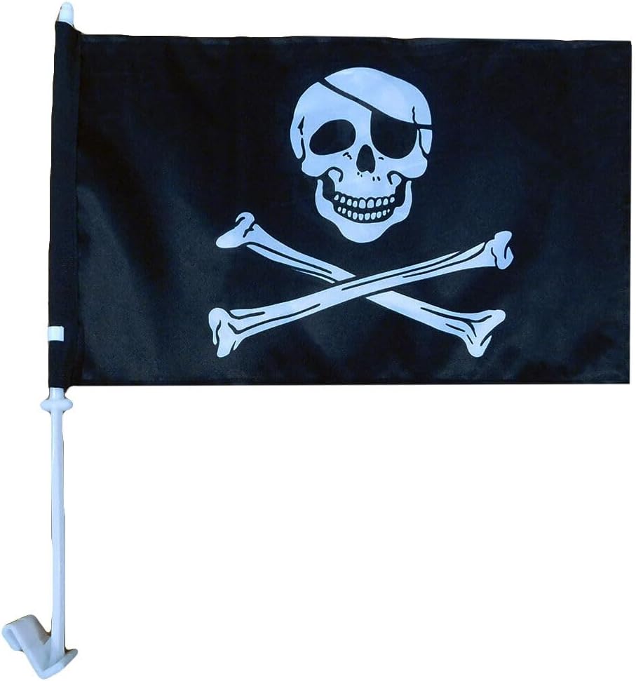Premium 12 Pack Pirate With Patch 12″x18″ Double Sided Rough Tex Knit Nylon Car Flag