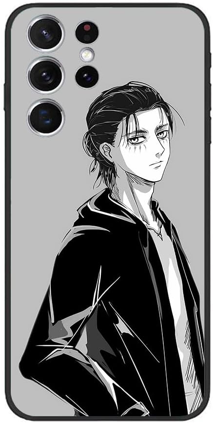 PONNYC Suave mate negro delgado cojín TPU antideslizante anti-caída protector de choque Funda para Samsung Galaxy S21 Ultra 5G Eren Jager Anime