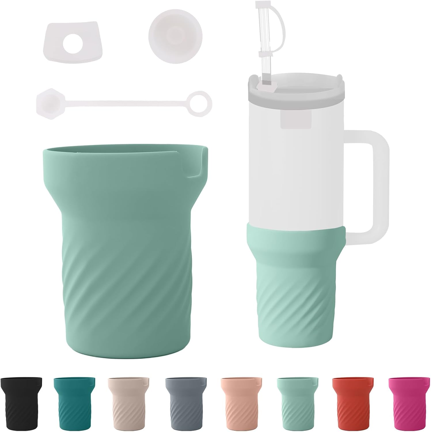 Juego de tapones a prueba de derrames y funda de silicona para vaso Stanley Quencher H2.0 FlowState de 40 onzas, incluye 1 funda para botas, 1 tapa