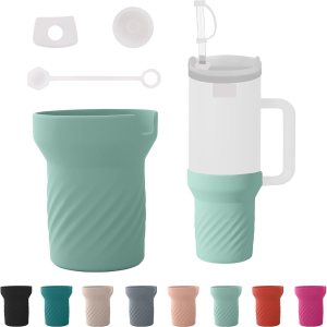 Juego de tapones a prueba de derrames y funda de silicona para vaso Stanley Quencher H2.0 FlowState de 40 onzas, incluye 1 funda para botas, 1 tapa Juego de tapones a prueba de derrames y funda de silicona para vaso Stanley Quencher H2.0 FlowState de 40 onzas, incluye 1 funda para botas, 1 tapa