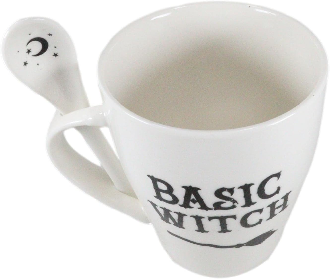 Ebros Gift Wicca Gothic Alchemy Witchcraft Divinity – Juego de taza y cuchara de porcelana con mango integrado de soporte de cuchara de 9 onzas,