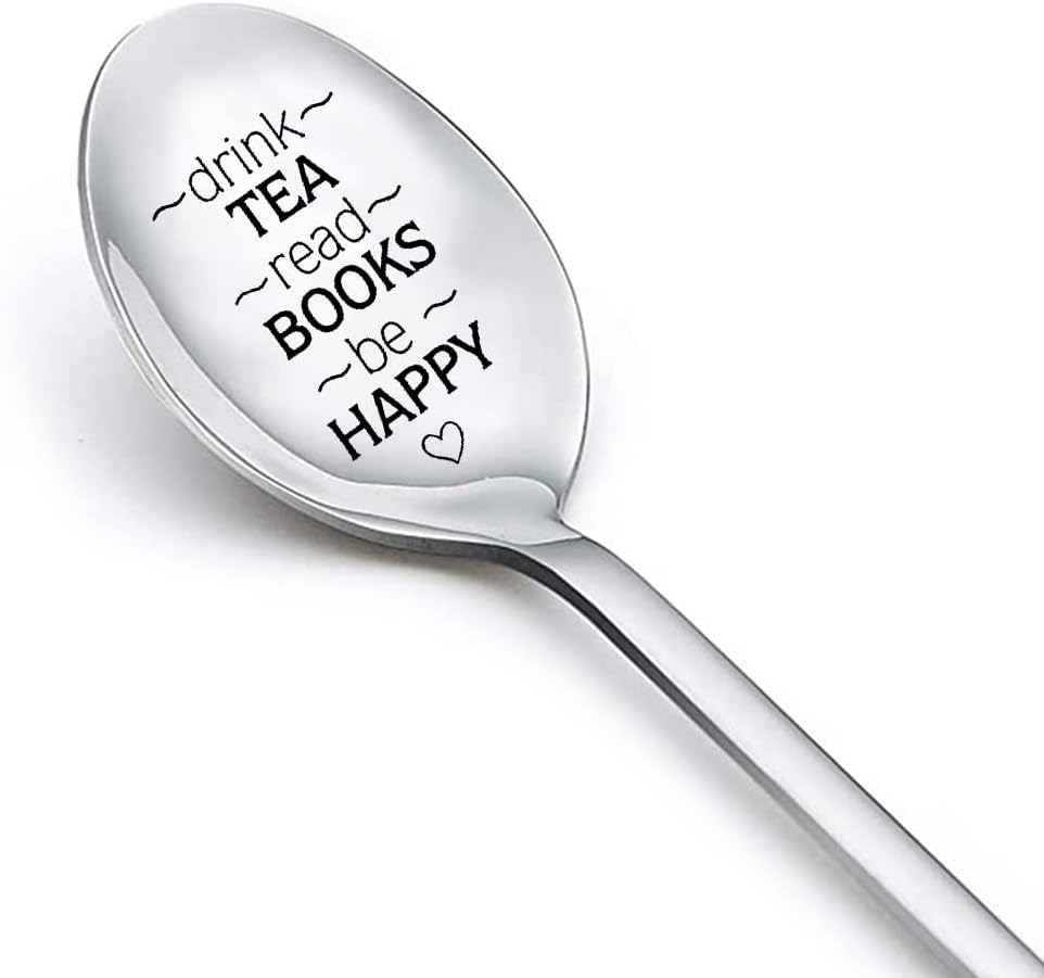 Cuchara de regalo para amantes de los libros de té, cuchara para mujeres y hombres, beber té, leer libros, cuchara para amantes del té, lector de