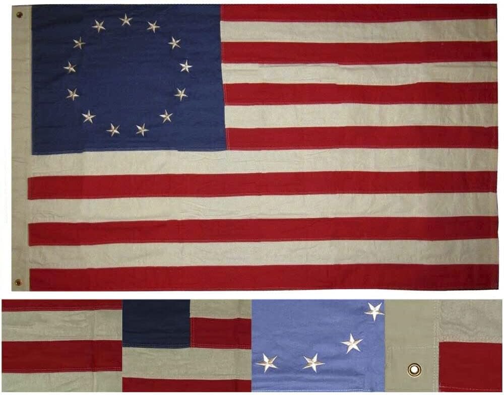 Bandera BETSY ROSS de alta calidad, bordado 13, algodón teñido de té, 3 x 5 pies