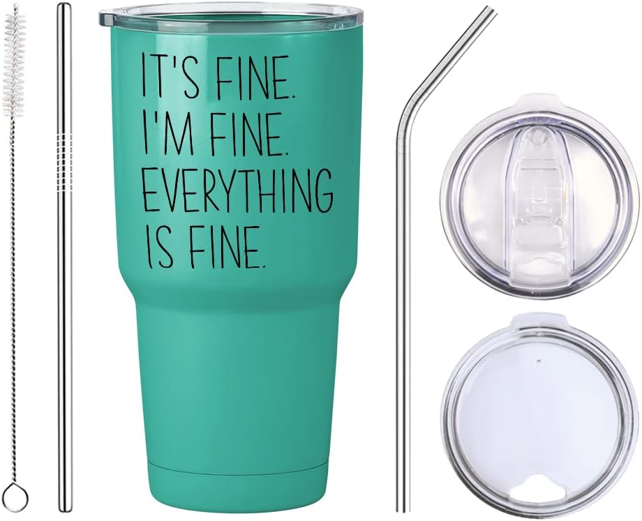 Vaso vikingo motivacional de 30 onzas, con texto en inglés “It’s Fine I’m Fine Everything Is Fine”, divertida idea de regalo inspiradora para