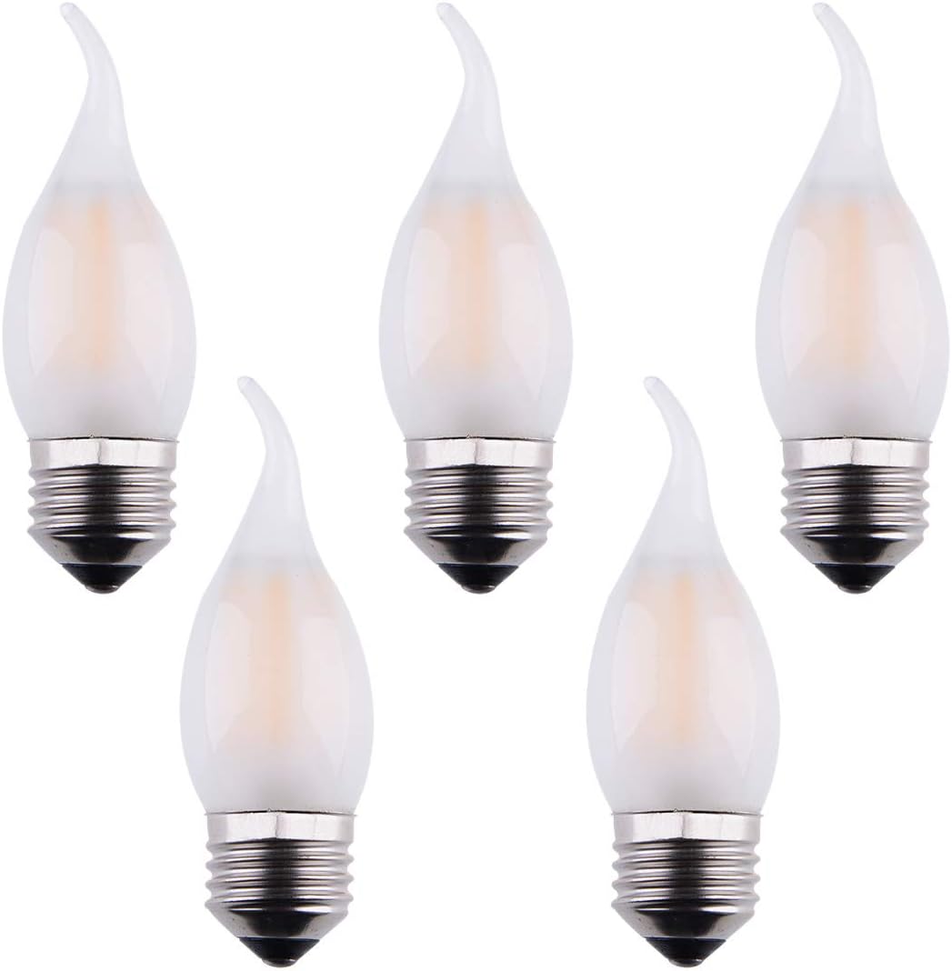 Bombilla LED para candelabro C35 de 2 W (equivalente a 25 W) regulable, lámpara de filamento LED, luz blanca cálida de 2700 K, vidrio esmerilado,
