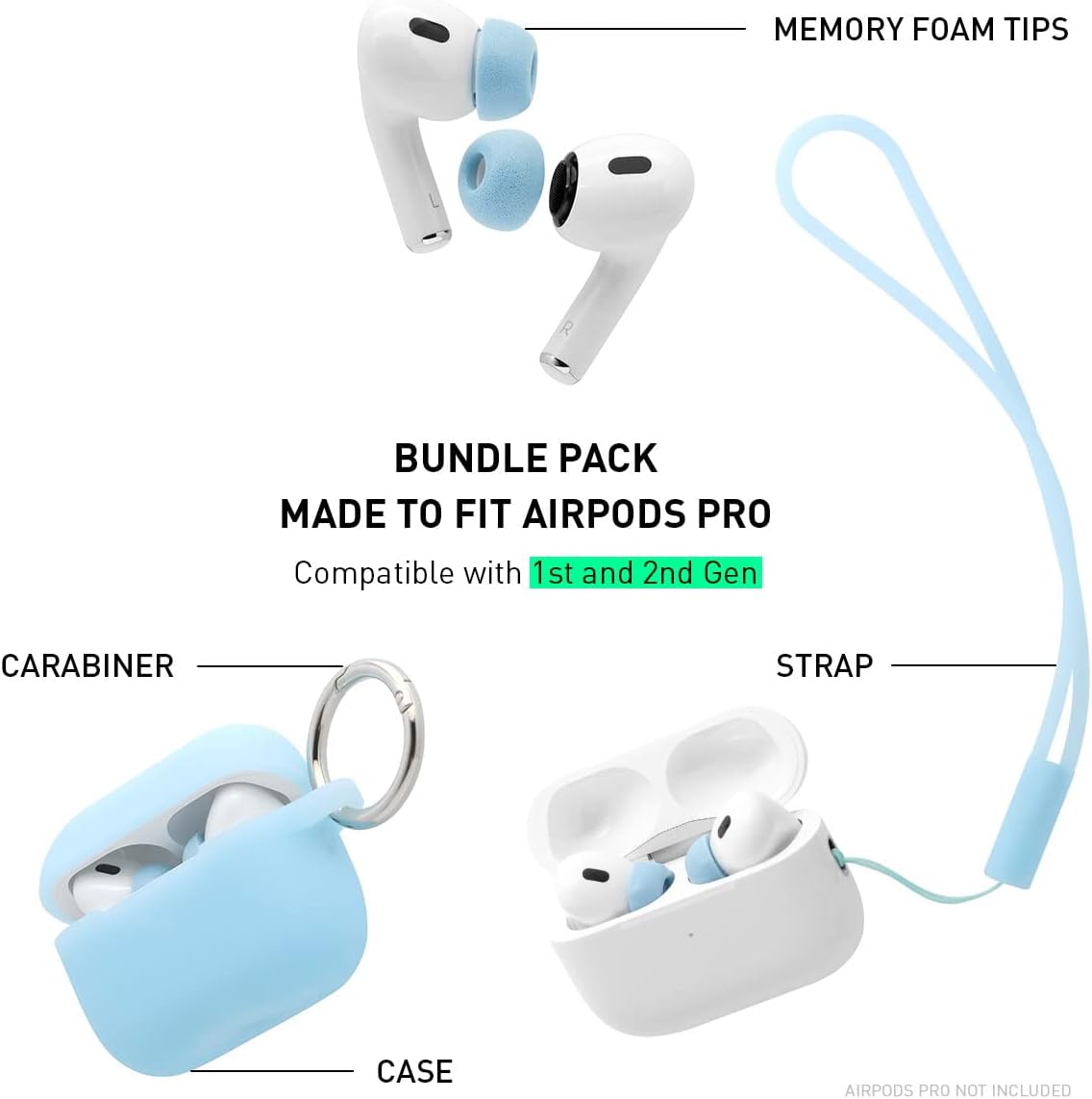 Paquete de paquete puntas de espuma + funda + correa. Puntas de espuma viscoelástica prémium Eartune Fidelity UF-A (surtido SML) + funda + correa