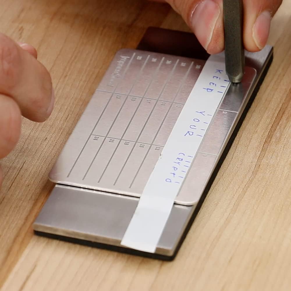 ImpressSeed – Kit de almacenamiento de semillas criptográficas, con placa de semillas de metal plateado (aluminio)