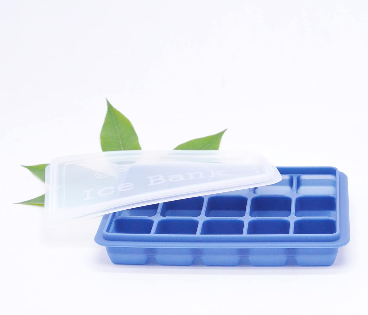 FUN LAVIE Bandejas para cubitos de hielo con tapas, juego de 2 moldes de silicona azul, duraderos, fáciles de liberar y sin BPA