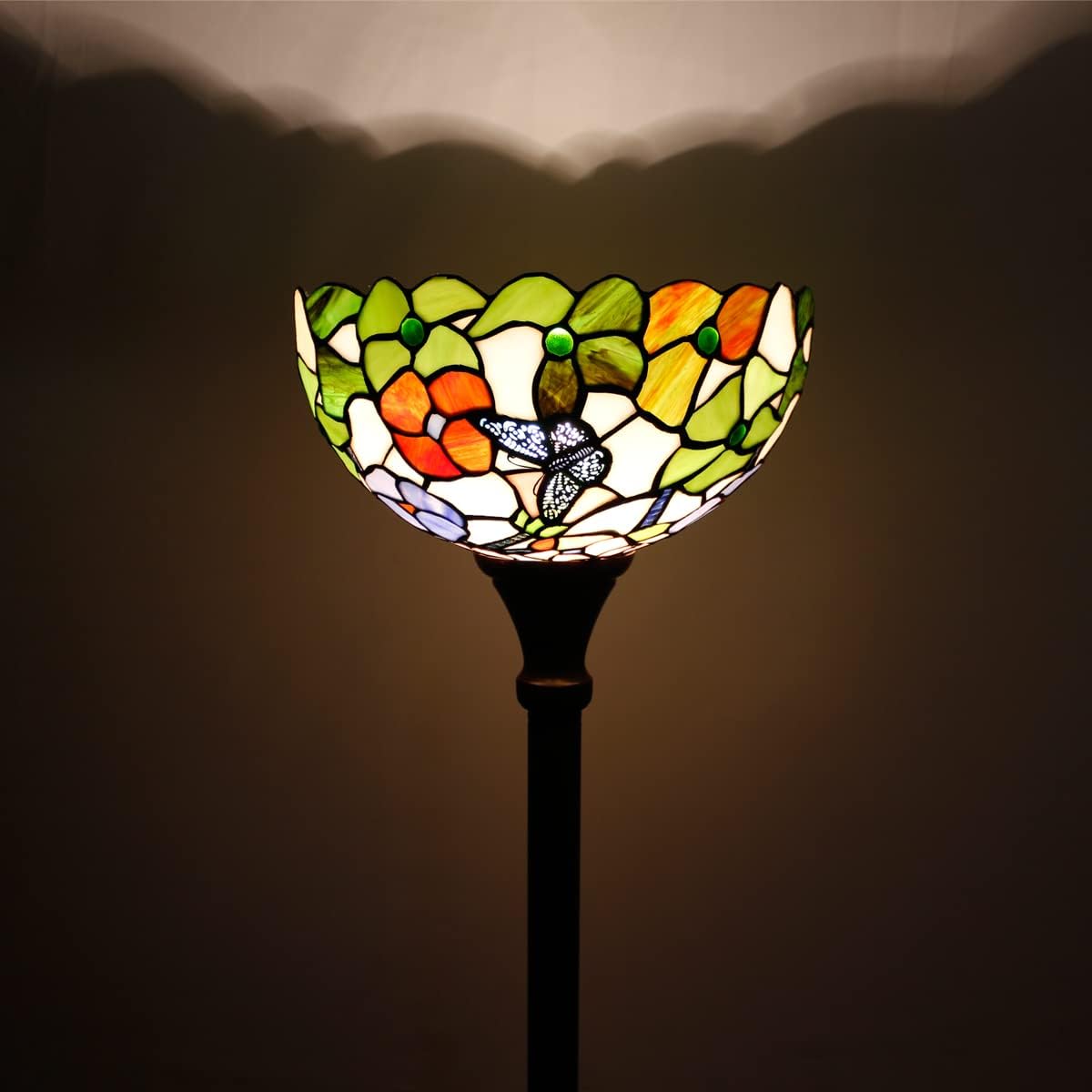 Tiffany – Lámpara de pie estilo mariposa con diseño de flores, antorcha de esquina de pie, 12 pulgadas de profundidad x 12 pulgadas de ancho x 67