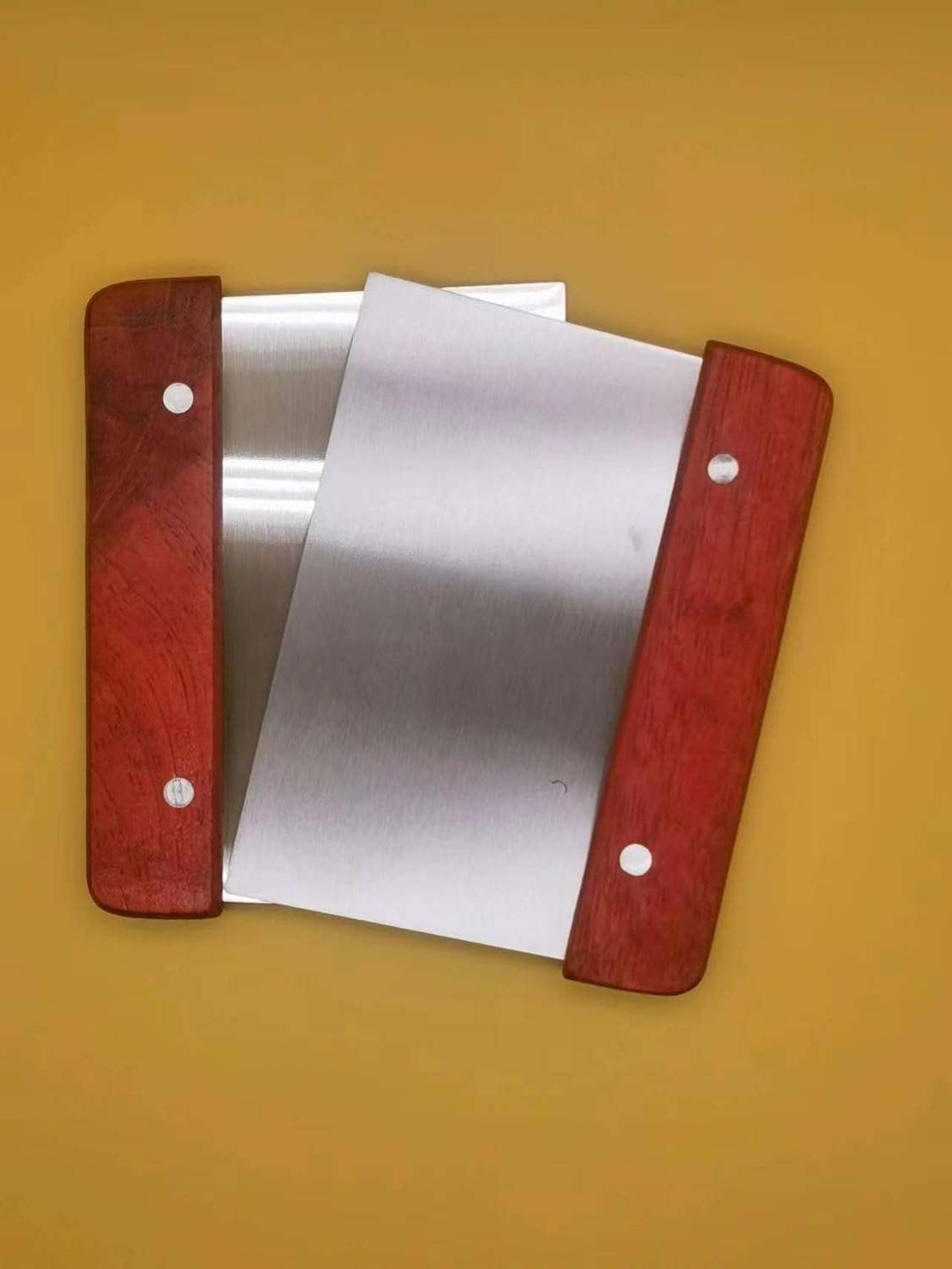 Cumuiu Cortador de banco de masa de 6 x 4 pulgadas, raspador de masa y cortador de acero inoxidable con mango de madera, paquete de 2 (2 unidades)