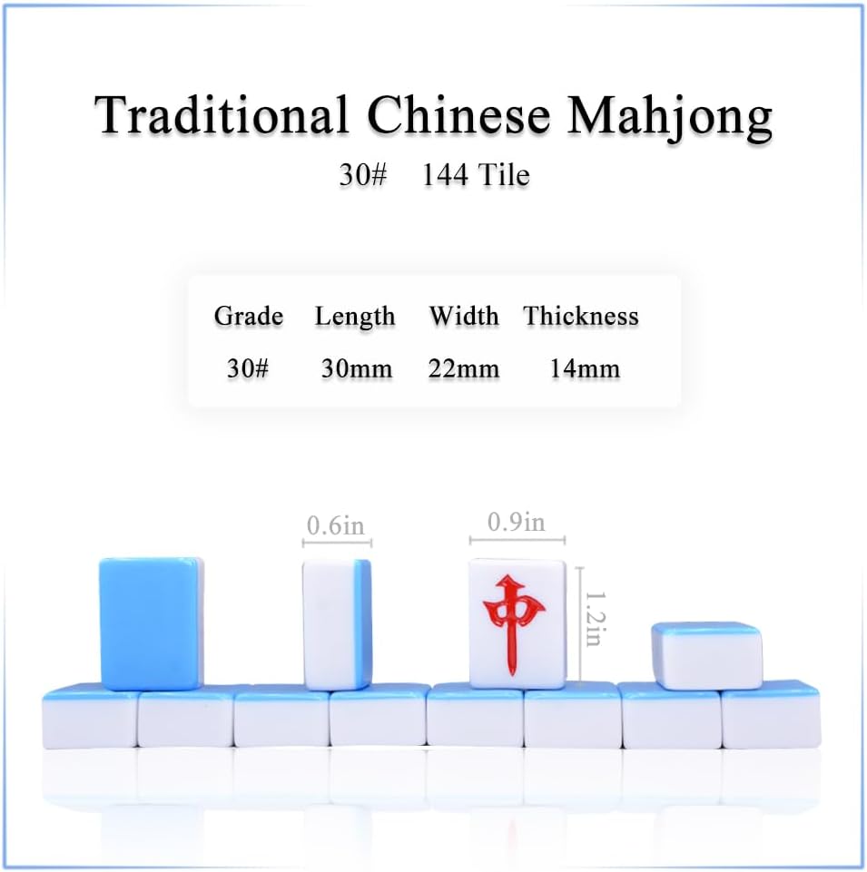 drizzle Juego de mahjong de 1.181 in azul  144 azulejos de tamaño mediano con bolsa de panda y bastidores  Juego de mesa tradicional chino  Fiesta