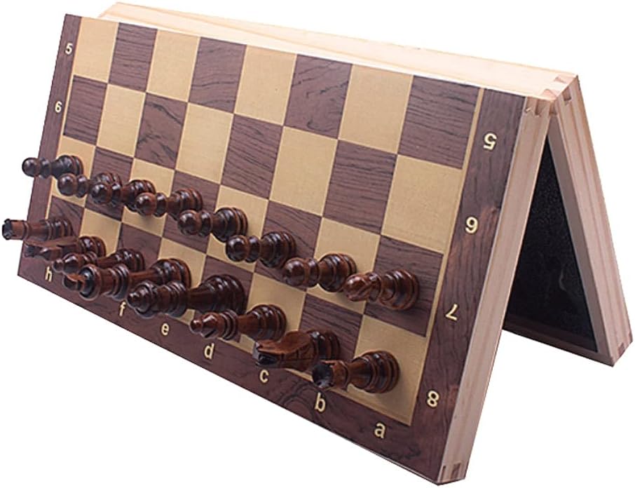 ROLTIN Magnetic Wooden Chess Set Folding Portable Travel Chess Board Game Sets with Game Pieces Storage Slots for Adults and Kids Gift Chess Gifts