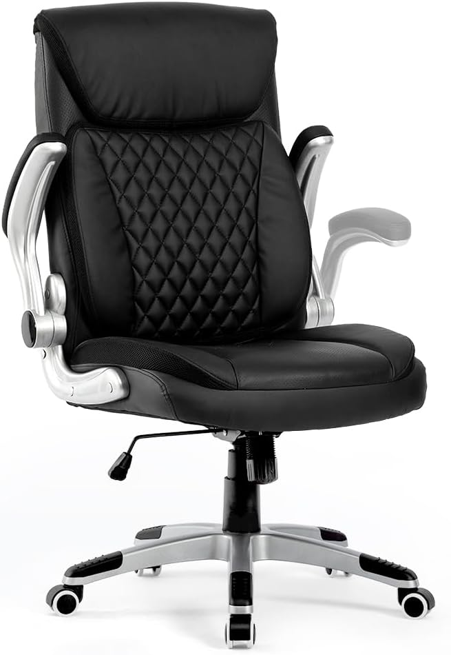 Silla de oficina grande y alta, silla de escritorio ejecutiva resistente con reposabrazos abatibles, respaldo alto, asiento ancho, acolchado grueso,