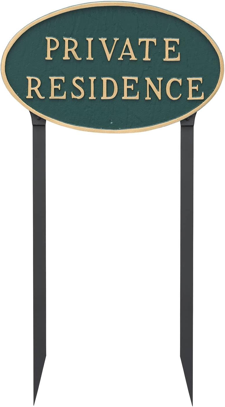 Placa ovalada de residencia privada de metal fundido – Placa de exhibición de pared o césped – Letrero de privacidad para el hogar o negocio –