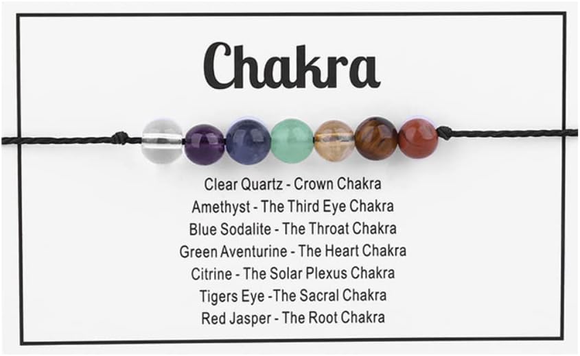 Pingyongchang Pulseras de cuentas de cristal curativo de amatista de 7 chakras, ansiedad espiritual Reiki, pulseras de cuentas de cristal con