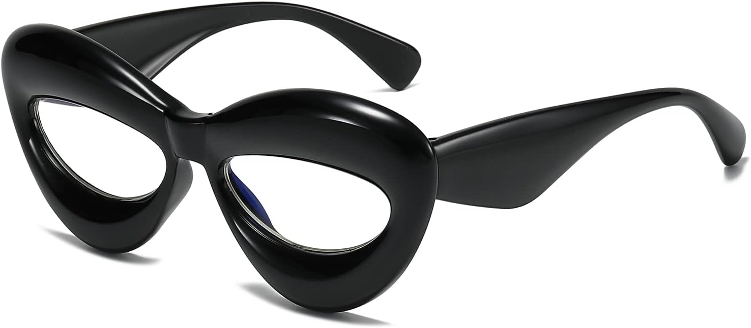Gafas de ojo de gato con luz azul  Gafas de gran tamaño Y2K anti fatiga ocular para juegos de computadora, gafas de marco transparente para labios