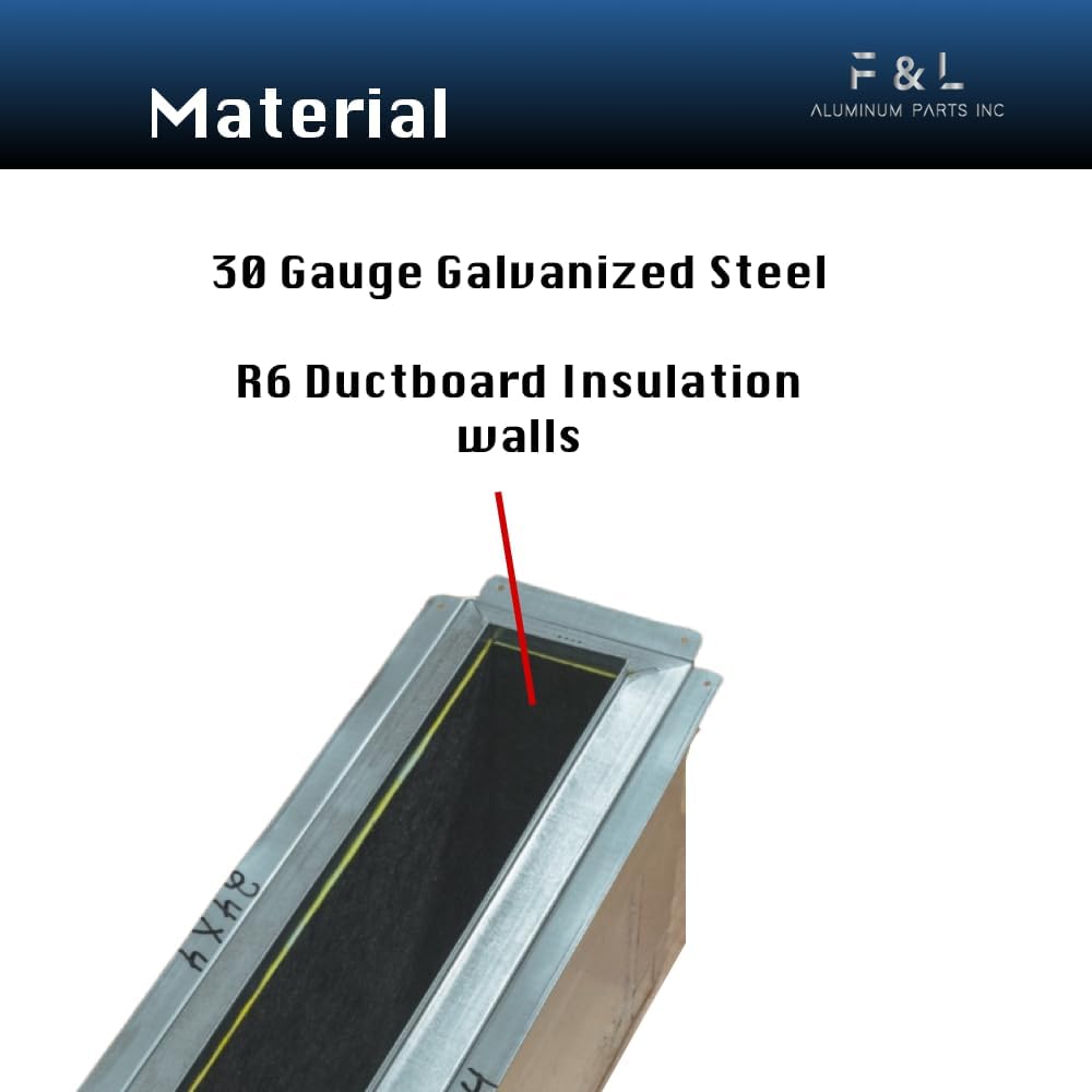 Caja de registro de techo galvanizada aislada R6 – Conecta la ventilación de registro y el difusor, funda de conducto HVAC (acero galvanizado, 14 x