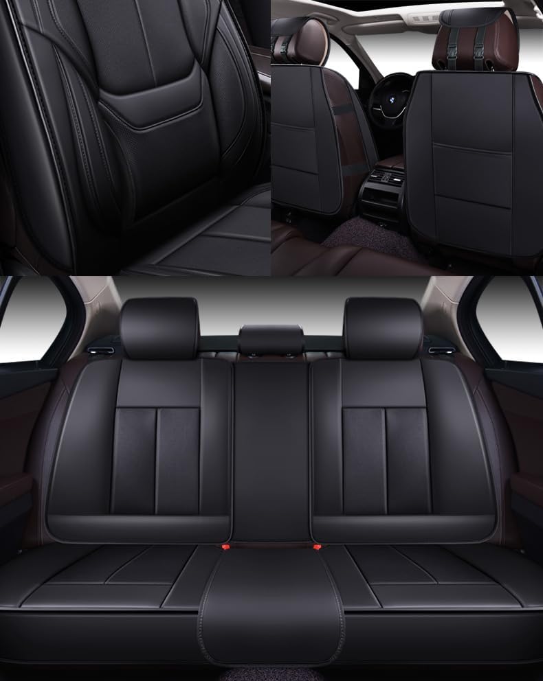 OASIS AUTO – Fundas de piel sintética para asiento de automóvil, ajuste universal para auto de 5 pasajeros y SUV, set de accesorios para interiores