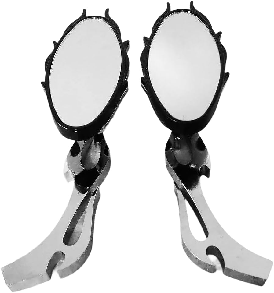 HTTMT MT350-02- Espejo retrovisor estilo llama motocicleta Compatible con cualquier crucero chopper personalizado cromo