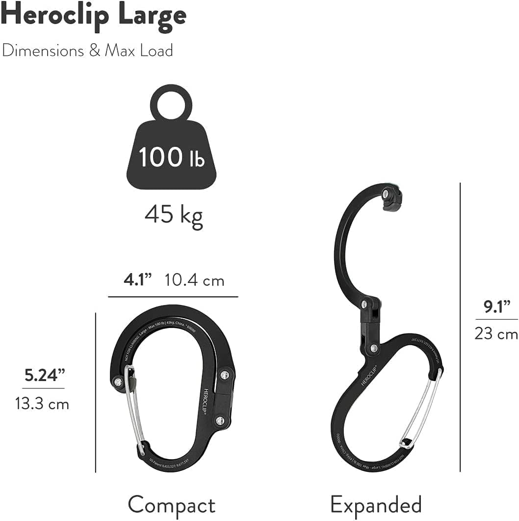 GEAR AID HEROCLIP – Mosquetón grande y gancho para colgar artículos resistentes, mochilas de campamento, maletas, kayaks, bicicletas, organización
