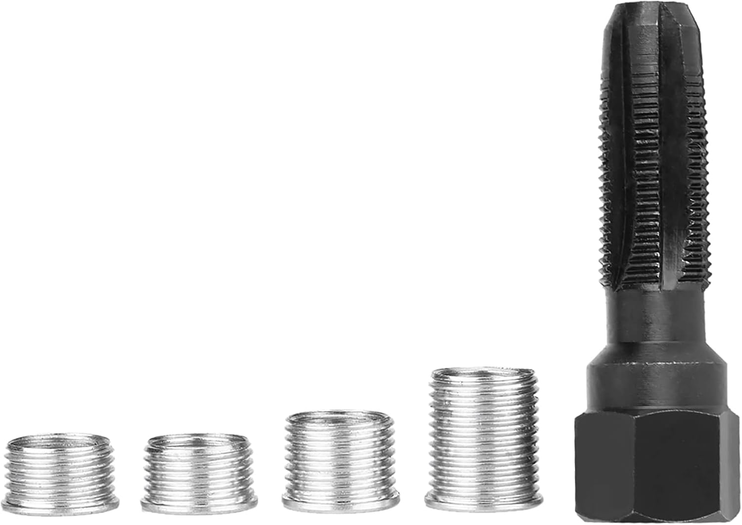 Kit de reparación de roscas de bujía, 5 uds, ahorro de bujías de 0.551 in, herramienta de reparación de roscas de cilindro de escariador, acero al