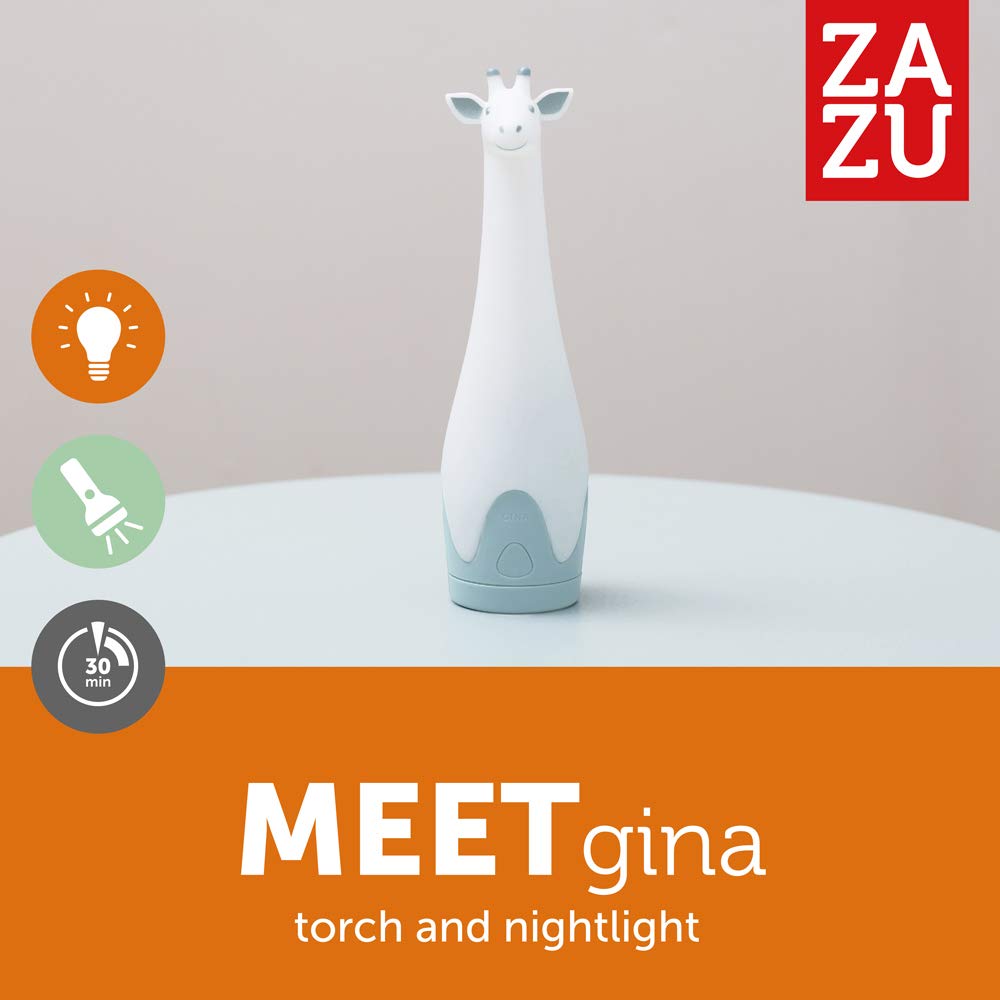 Zazu Kids Luz nocturna antorcha lámpara jirafa juguete – linterna azul y luz de noche, inalámbrico, múltiples opciones de color LED, apagado