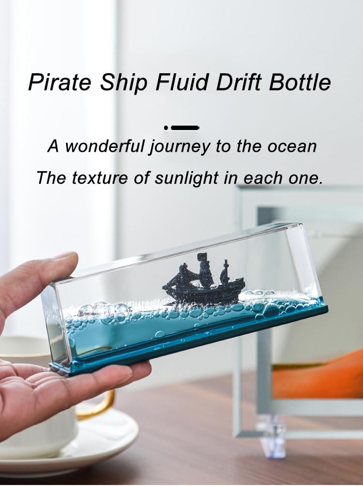 NETFEN Botella fluida de deriva, barco insumergible en una caja, decoración de barco de crucero de onda líquida para decoración de escritorio,
