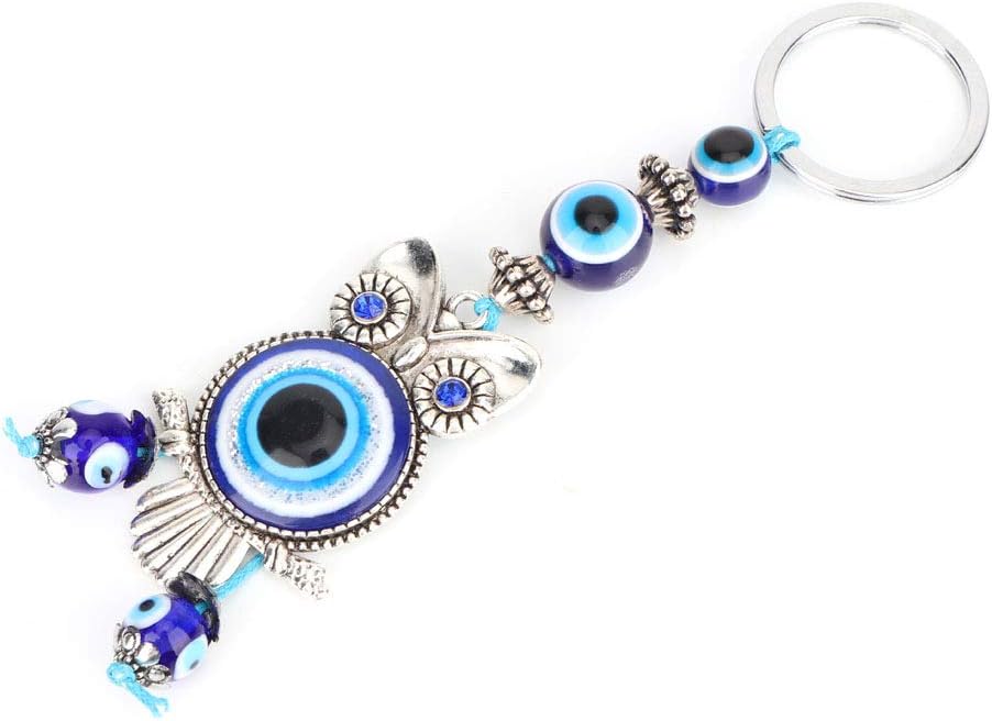 Llavero de búho de ojo malvado, amuleto de cristal turco Feng Shui, dije colgante de buena suerte para automóvil, hogar, oficina, Azul