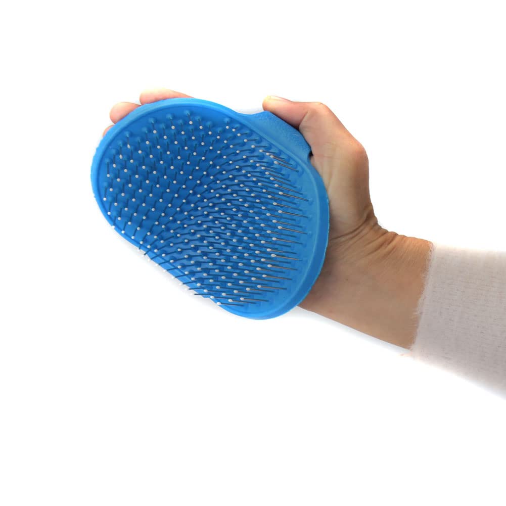 Cepillo de aseo para perros, cepillo de baño para champú para mascotas, peine de goma de masaje calmante con mango de anillo ajustable para perros y