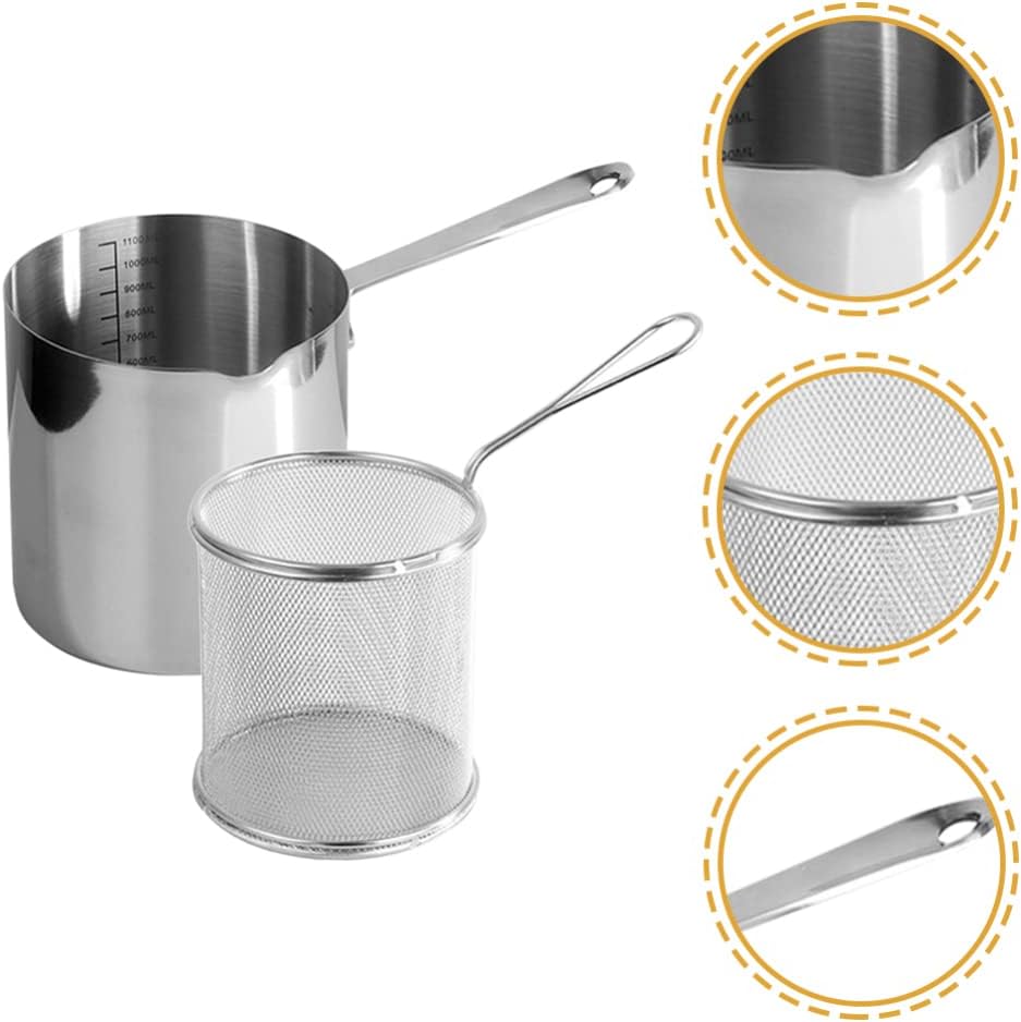 BESTonZON 1 juego de cuchara de freír con mango de acero, mini cesta japonesa wok fritura, cesta de papas fritas, olla freidora de pescado, freidora