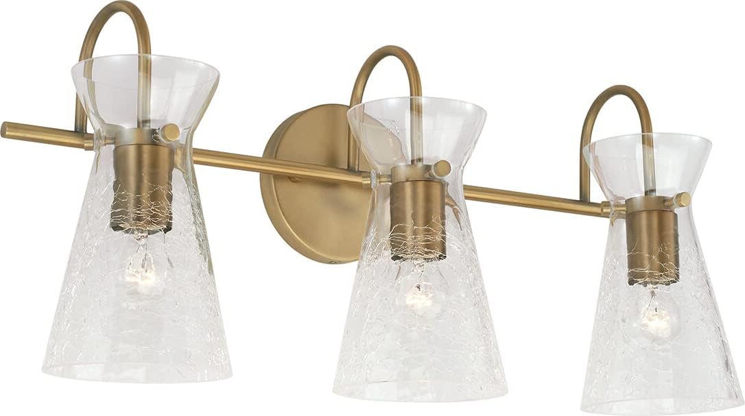 Capital Lighting 142431AD Mila – Soporte de pared para tocador de baño de vidrio medio agrietado, 3 luces, 300 vatios totales, 11 pulgadas de alto x