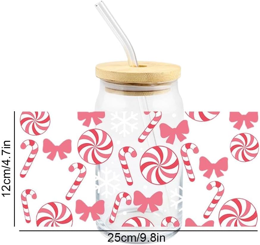Adhesivos de transferencia de Navidad UV DTF, etiqueta de transferencia de envoltura de copa UV DTF, Santa Claus impermeable envolturas de vasos