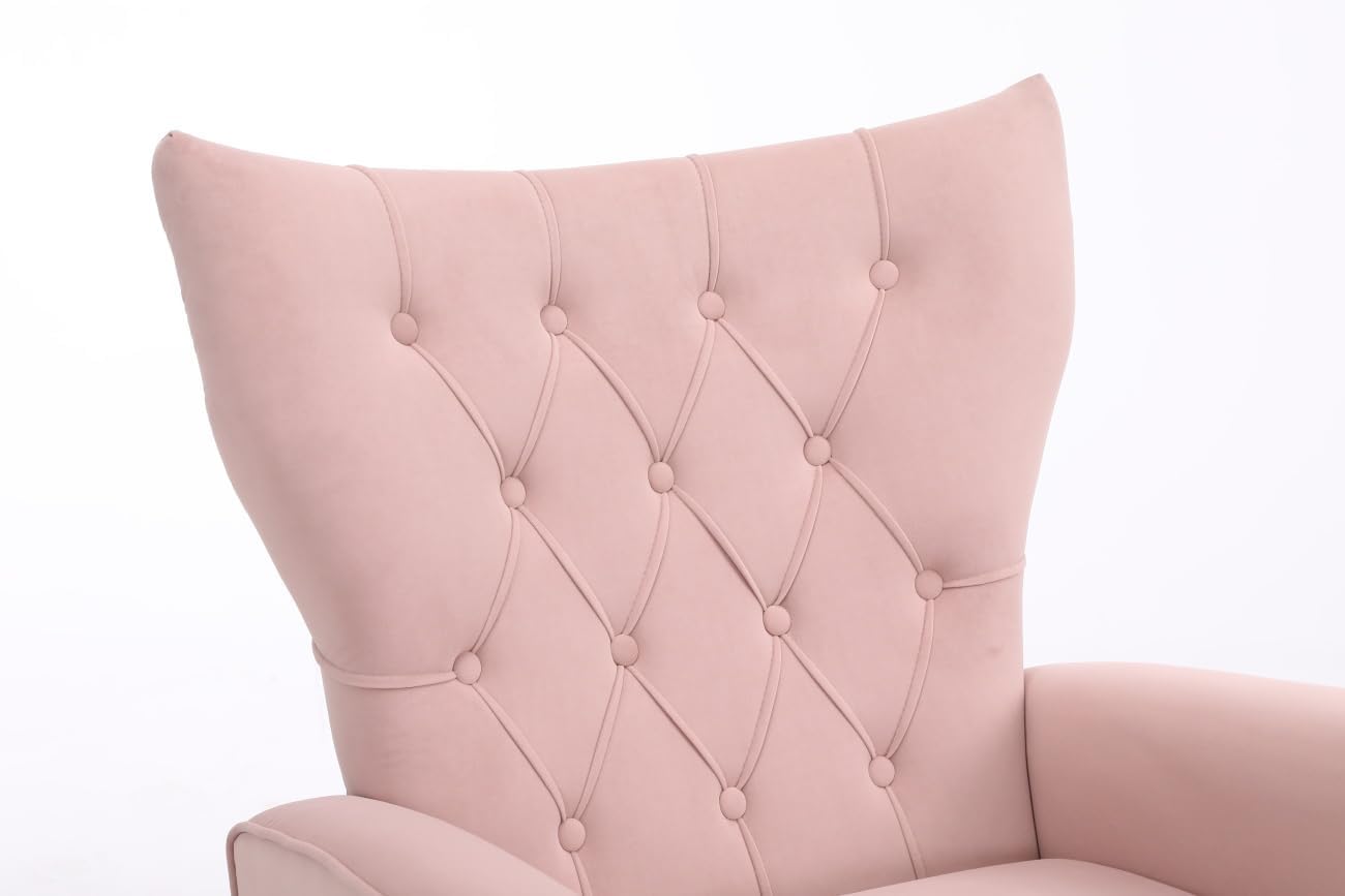TRIPLE TREE Mecedora de terciopelo, moderna silla mecedora tapizada con respaldo alto, cómoda mecedora con asiento acolchado y base de madera, silla