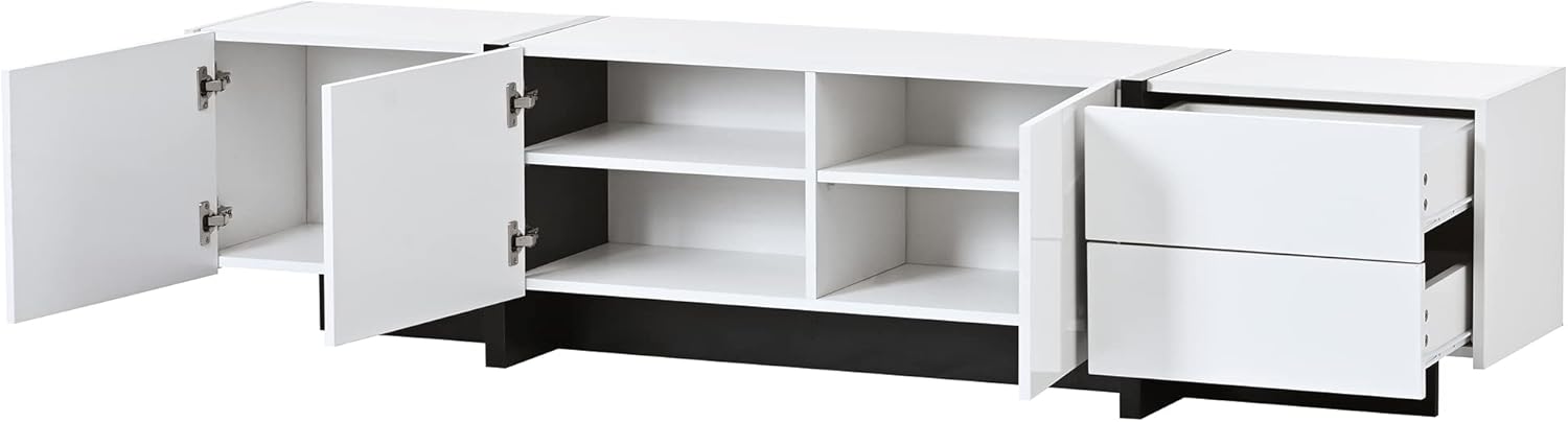 Flieks Soporte de TV para televisores de hasta 80 pulgadas, centro de entretenimiento multimedia de alto brillo UV con amplia capacidad de